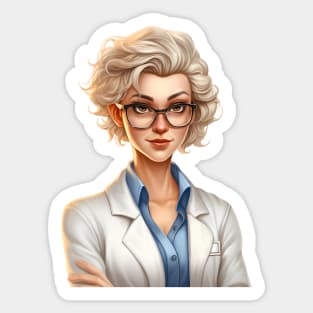 Cartoon Style Portrait - Woman Doctor/Scientist/Lab Worker Sticker